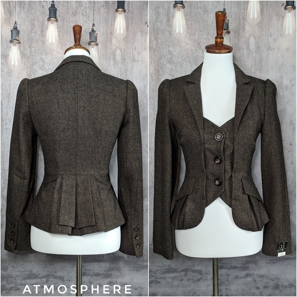 Atmosphere Jackets & Blazers - Atmosphere Herringbone Wool-blend Vested Blazer